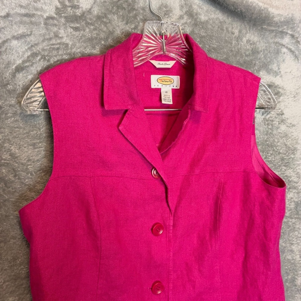 Vtg Talbots Womens Irish Linen Button Vest 12P Coastal Chic Preppy Barbiecore